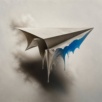 a paper plane, clean minimal composition on a plain background, no text