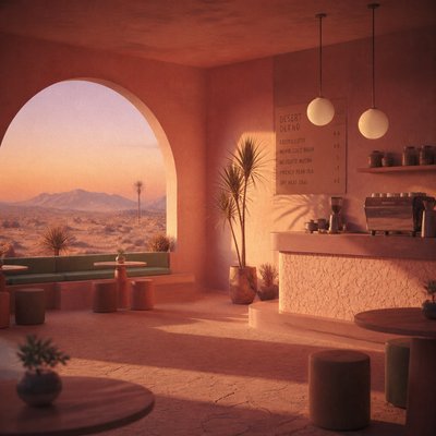 cozy cafe interior with warm lighting