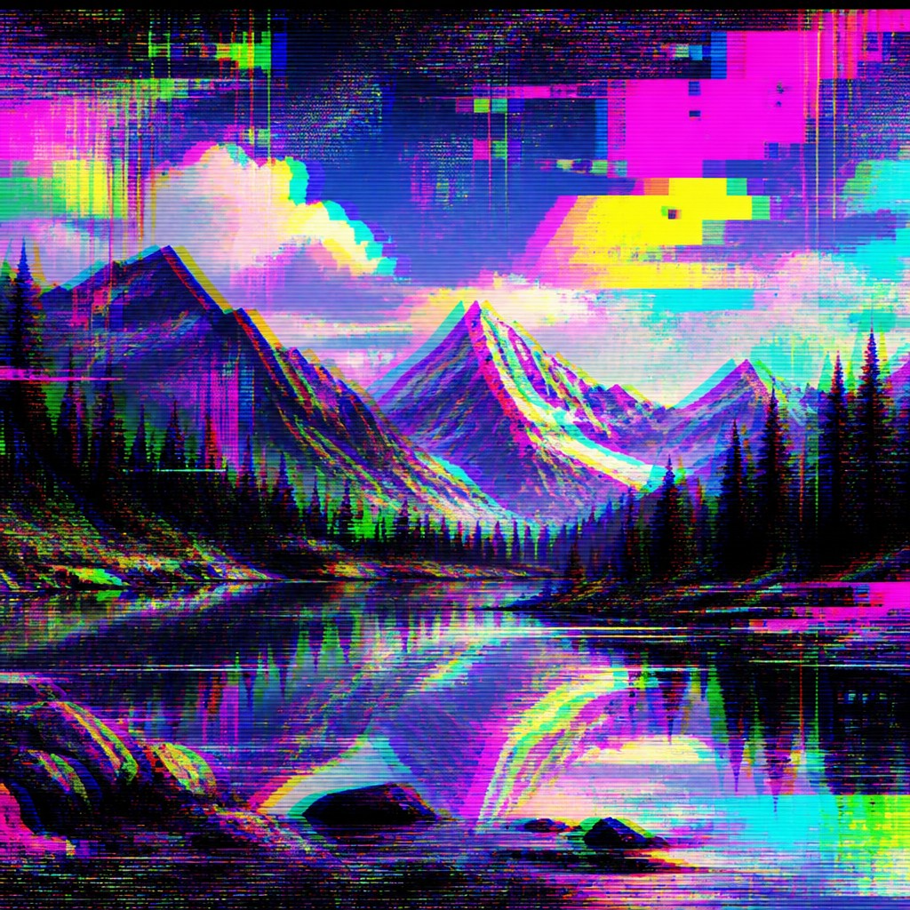 wide landscape with natural scenery — Glitch Digital Art Style