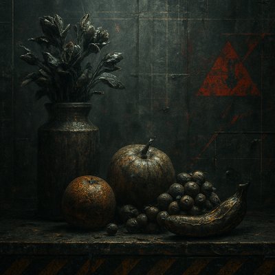still life arrangement of fruits and flowers