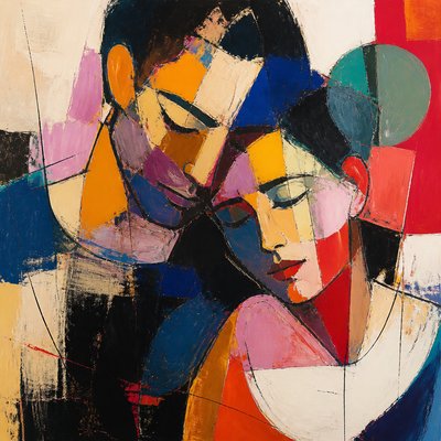 portrait of two people together — Abstract Art Style