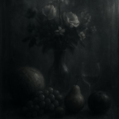 still life arrangement of fruits and flowers