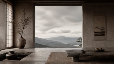 sweeping panoramic landscape with a dramatic sky