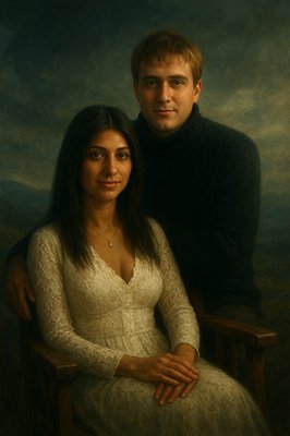 a painting of a man and a woman posing for a picture