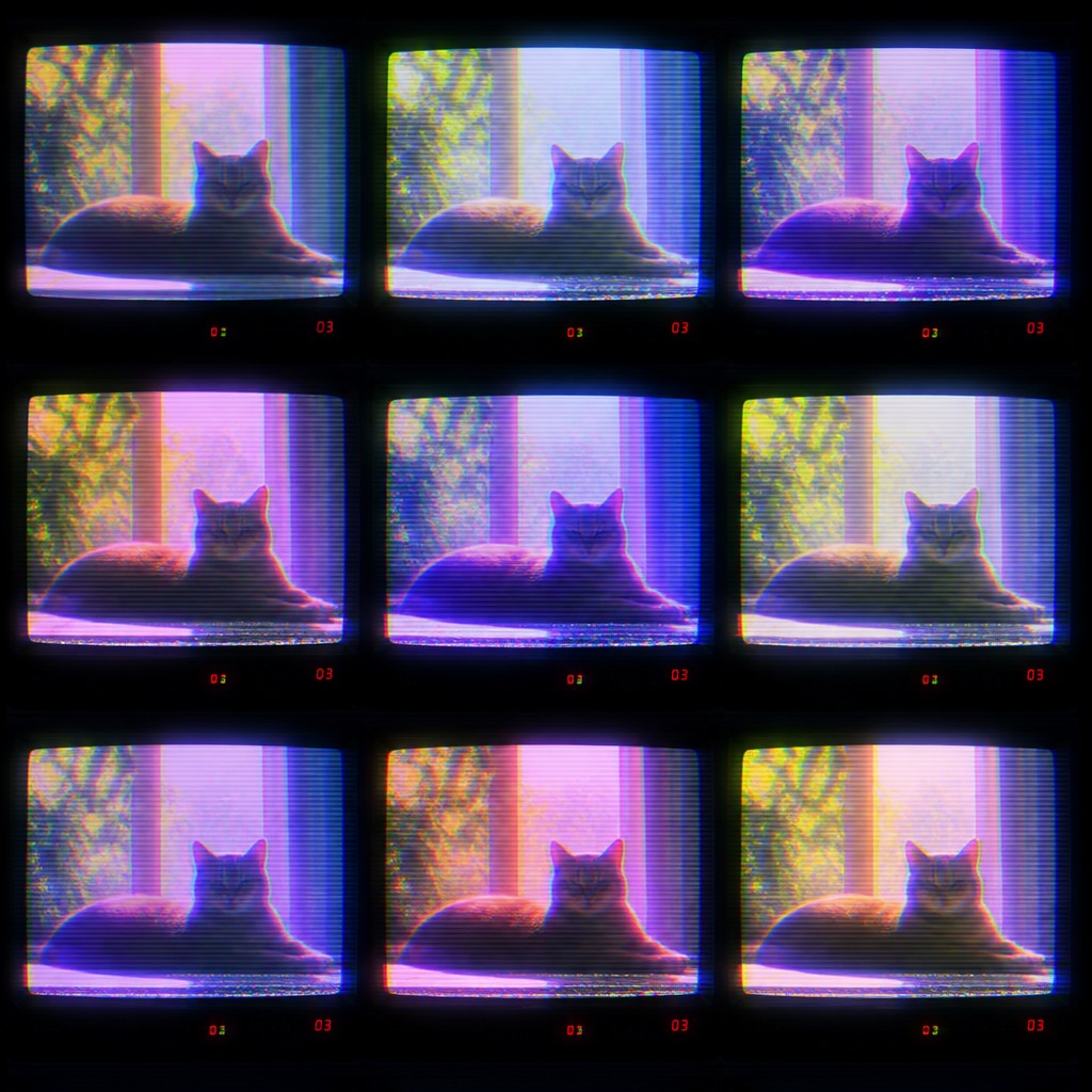 a cat lounging in a sunlit window — Video Art Style