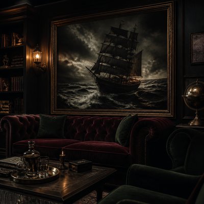 sailing ship on a stormy sea
