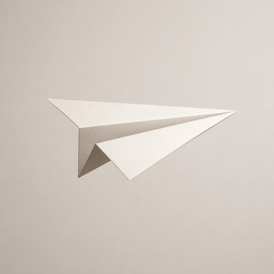 a paper plane, clean minimal composition on a plain background, no text