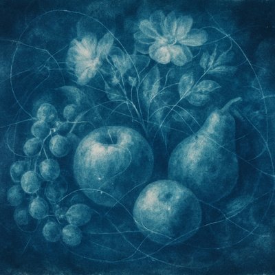 still life arrangement of fruits and flowers