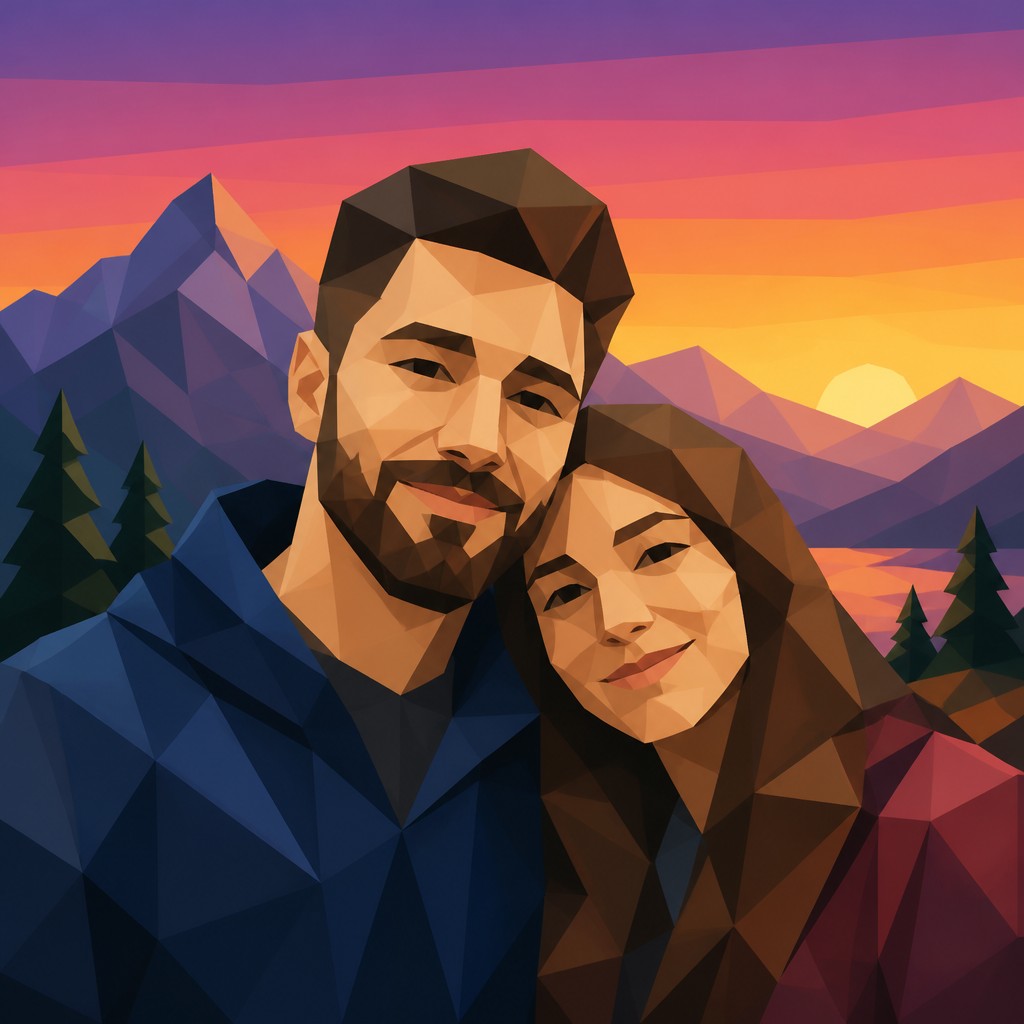 portrait of two people together — Low Poly Art Style
