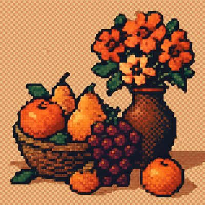 still life arrangement of fruits and flowers
