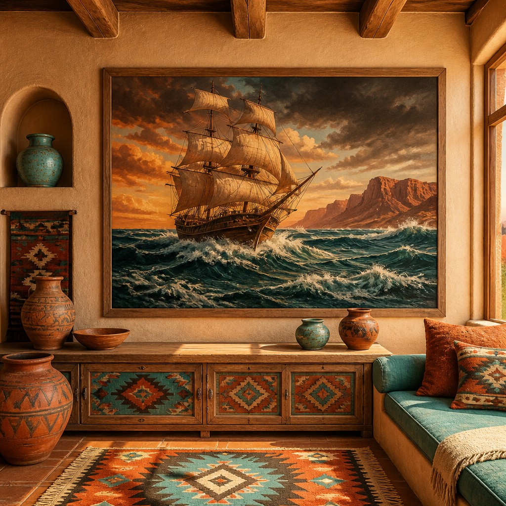 sailing ship on a stormy sea — Southwestern Interior Design
