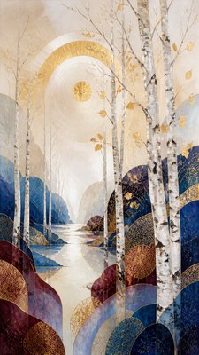 a serene birch forest in soft morning light, no people, no text