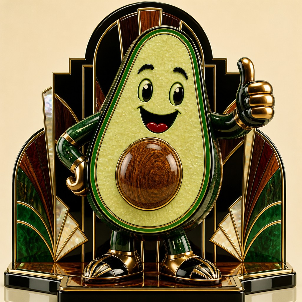 a happy avocado character giving a thumbs up, bold readable design on a plain background, no text