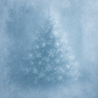 a snow covered christmas tree in the middle of the day