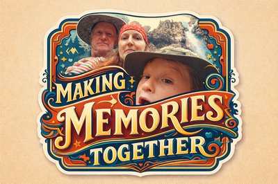 a sticker with a picture of two people and the words making memories together