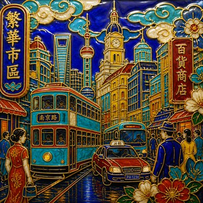 urban street with city activity — Enamel Cloisonné Jewelry Design