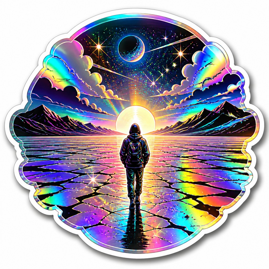 a solitary figure walking toward a glowing horizon across an empty plain, moody atmosphere, no text or lettering