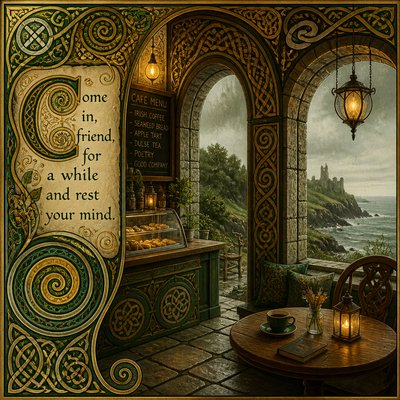 cozy cafe interior with warm lighting