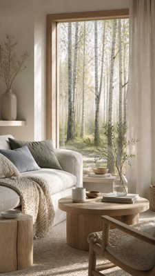 a serene birch forest in soft morning light, no people, no text
