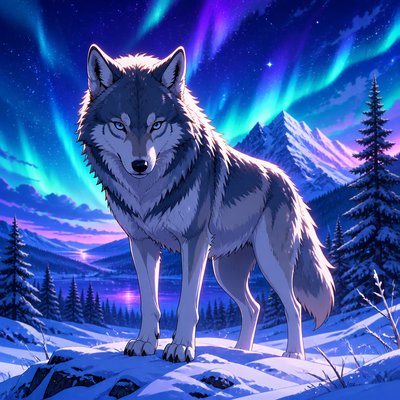 a lone wolf standing in a snowy clearing