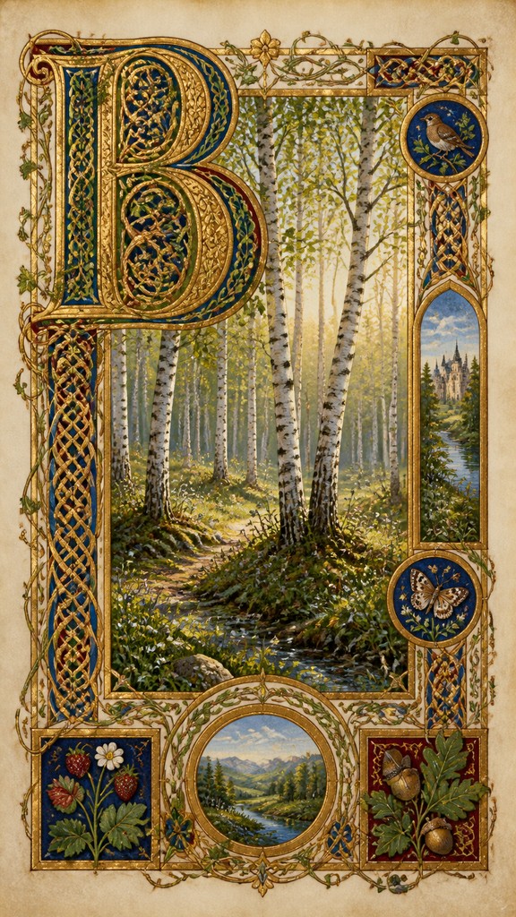 a serene birch forest in soft morning light, no people, no text