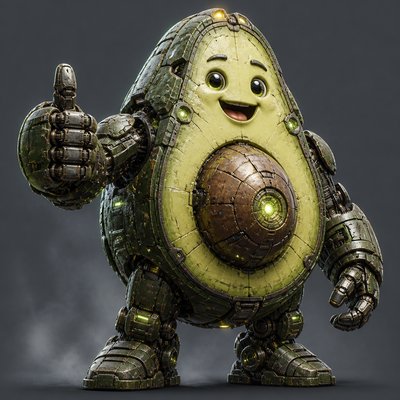 a happy avocado character giving a thumbs up, bold readable design on a plain background, no text