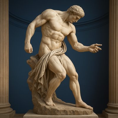 a statue of a man standing next to a pillar