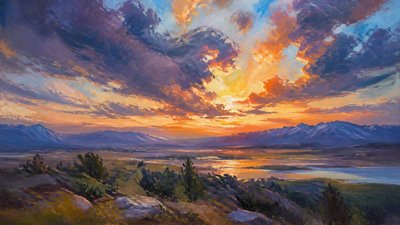 sweeping panoramic landscape with a dramatic sky