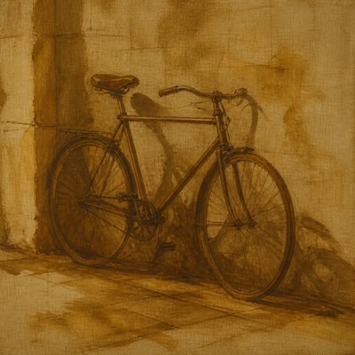 bicyle resting against a wall — Classical Underpainting Style
