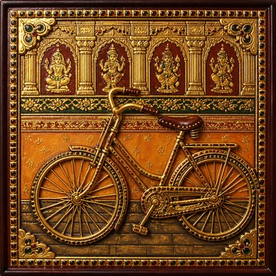 bicyle resting against a wall — Thanjavur Art Style