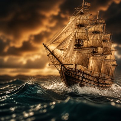 sailing ship on a stormy sea