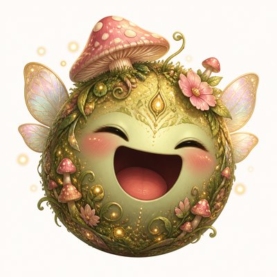 an exaggerated laughing face of an original round mascot character, bold and readable at small size, plain background, no text
