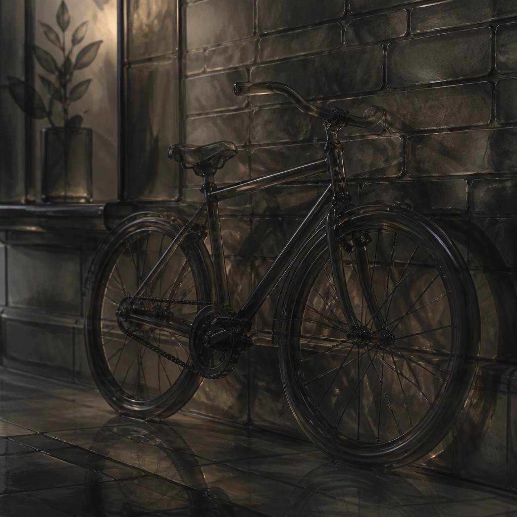 bicyle resting against a wall — Smoked Glass