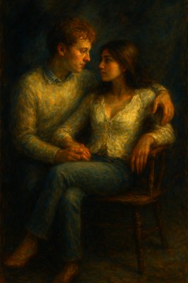 a painting of a man and woman sitting next to each other