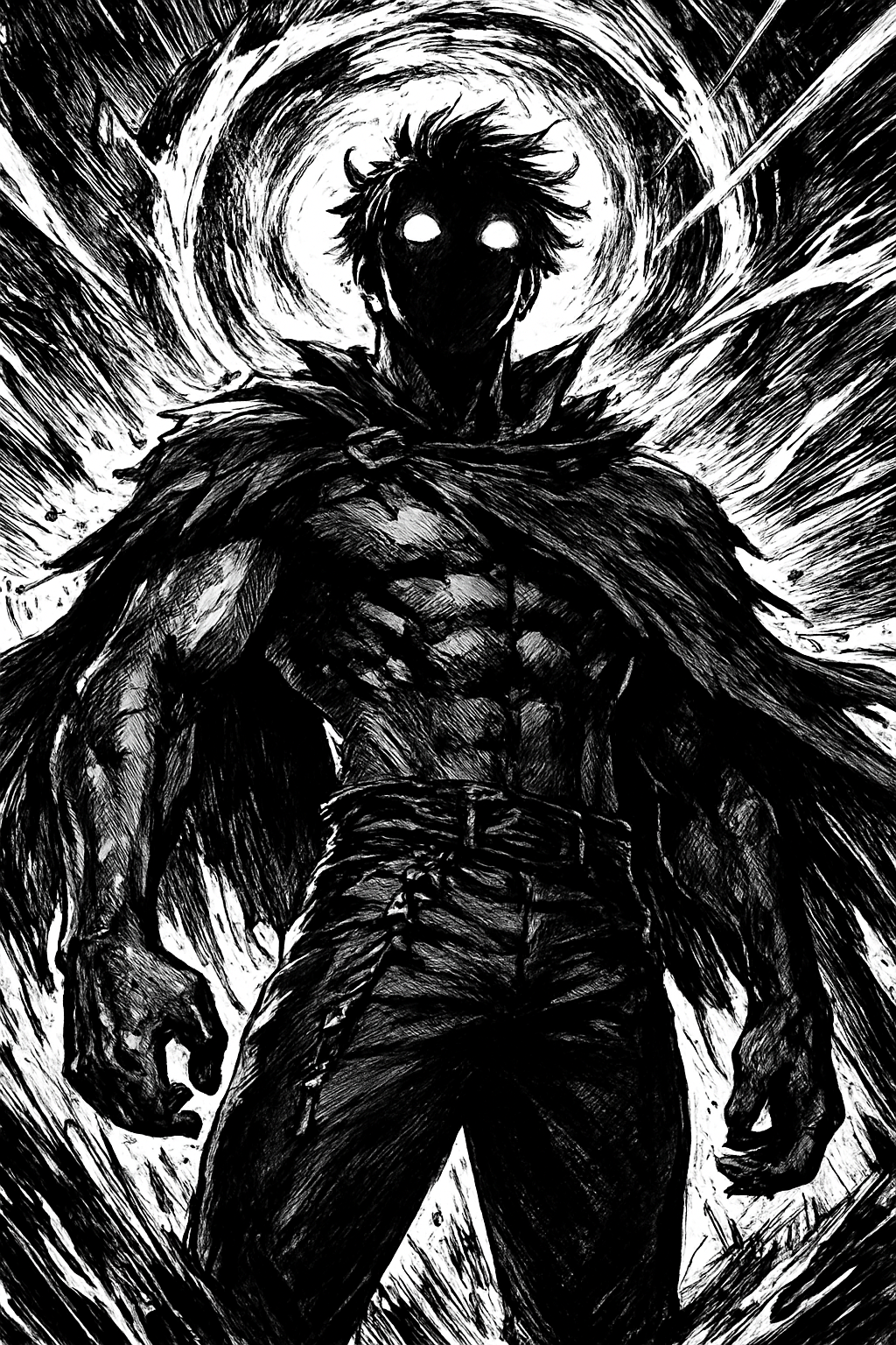 a black and white drawing of a demon