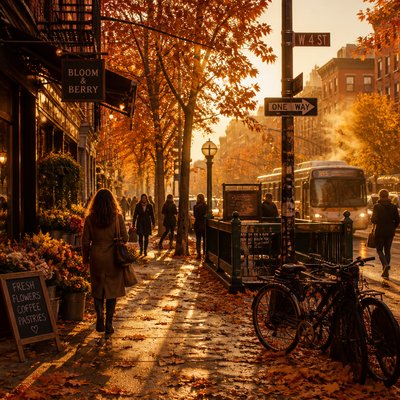 urban street with city activity — Autumncore Aesthetic