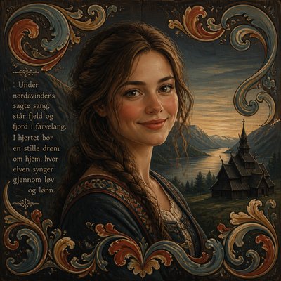 head-and-shoulders portrait of an original character: a young woman with wavy chestnut hair and a warm smile, plain soft backdrop