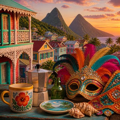 still life with everyday objects — Saint Lucian Art Style