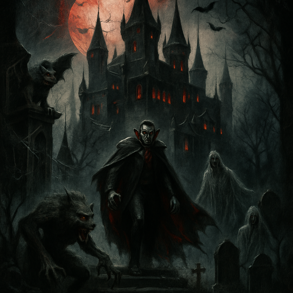 Vampire castle at midnight