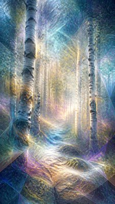a serene birch forest in soft morning light, no people, no text
