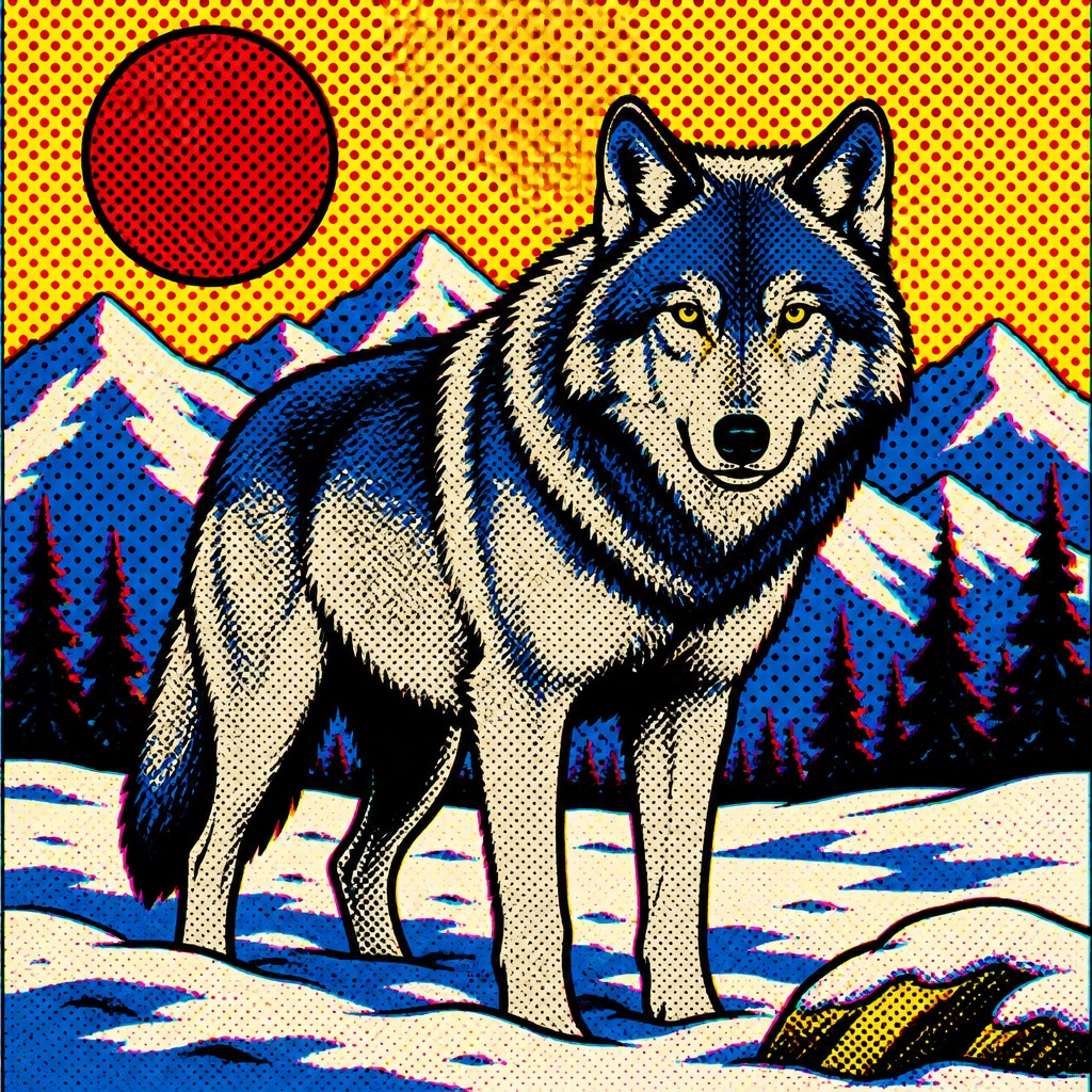 a lone wolf standing in a snowy clearing