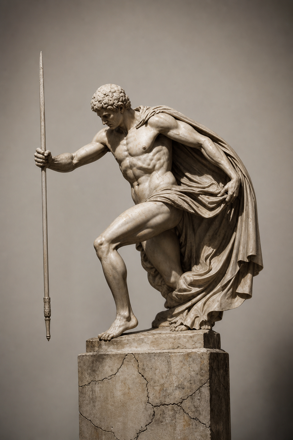 a statue of a man holding a spear