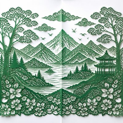 wide landscape with natural scenery — Papercutting Art Style