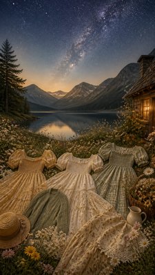 a tranquil mountain lake beneath a starry night sky, no people, no text