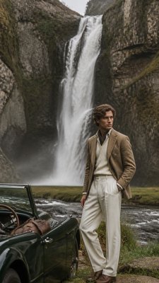 towering waterfall cascading down a cliff