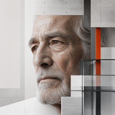 close-up portrait of an elderly person with expressive weathered features