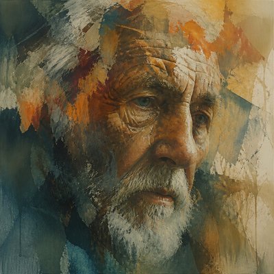 close-up portrait of an elderly person with expressive weathered features