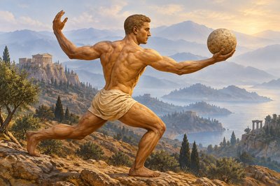 a painting of a man holding a ball
