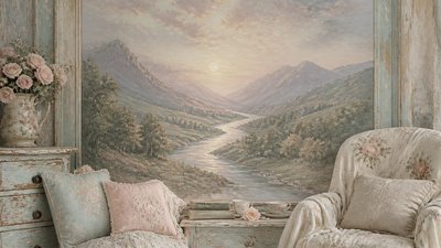 a vast valley with a river winding toward distant mountains at sunrise, no people, no text