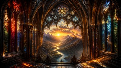 a vast valley with a river winding toward distant mountains at sunrise, no people, no text